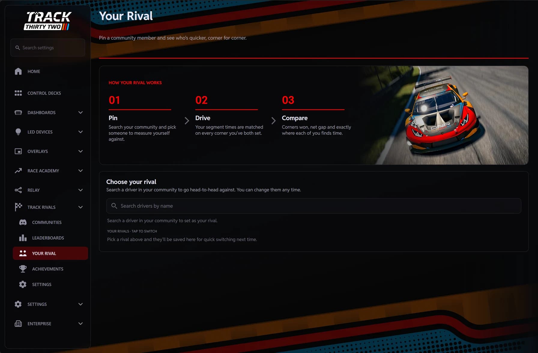 Track Rivals Your Rival in the plugin: search for the driver you want to chase